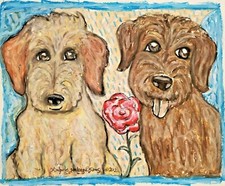 LABRADOODLE Darlings 13x19 Art Print Signed by Artist KSams Vintage Style Flower picture