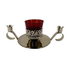 Vtg Hollywood Regency 2 Piece Ruby Red Glass Candle Holder Gold Base MCM Retro picture