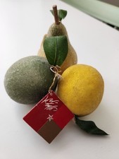 Lot 3 VTG 1980's Glass Christmas Ornaments Lemon Lime Pear HandMade NEW w TAGS picture