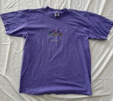 Vintage 90s Oneita Boston Embroidered Floral T Shirt Large Purple Single Stitch picture