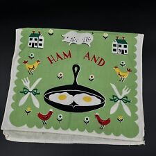 Vintage Retro Ham & Eggs Cotton Tea Towel Farm Life Pig Rooster picture
