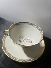 Vtg Winterling Marktleuthen Bavaria MCM Porc Tea Cup and saucer gold W Floral picture