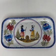 HB Henriot Quimper Small Tin Tray White Breton Folk Art Massilly France 7 inch picture