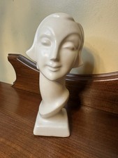 Vintage Art Deco White Ceramic Lady Head Bust 8” Elongated Neck Made In Japan  picture