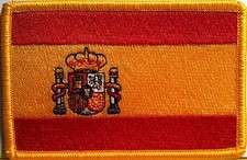 SPAIN ESPANA Flag Patch W/ VELCRO® Brand Fastener Spanish Emblem Gold Border picture
