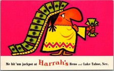 1960s HARRAH'S CASINO Lake Tahoe & Reno Nevada Postcard -Indian / Cash Headdress picture