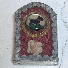 Vtg French Pocket Shrine Mini Shadowbox Scottie Dog Reverse Painted Lucite 1940s picture