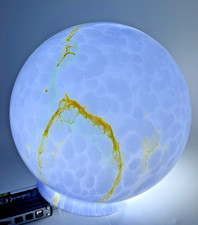 1930 Bohemian Loetz Art Deco Blue Cased Marbled Slag Glass Lamp Shade Globe Ball picture