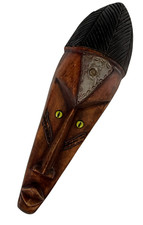 African Tribal Mask Oval Carved Ghana Wood 18” Glass Eyes Africa Warrior picture