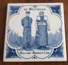 Vintage Holland America Cruise Line Delft Tile Coaster Trivet Netherlands  picture