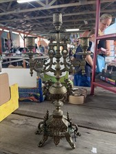Antique Italian Baroque Style 3 Arms Brass 16.5 IN Candle Holder Candelabra picture