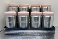 VERY HTF 1950s Heller Hostess Ware Pink 8pc Spice Shakers w Rack MCM Italy 😍🤩 picture