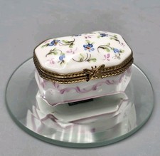 Vintage Handpainted Limoges France Trinket Box With Floral Design On Little Feet picture