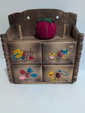 Vtg Country Style  Wooden Sewing Notion Holder Box Kitschy Pincushion Tomato  picture