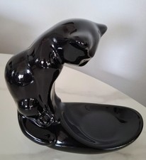 Vintage Haeger Pottery Black Cat Sculpture Fish Bowl Plant Holder 8