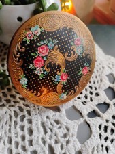 Vintage Mascot ASB Powder Compact Brass Floral Black Gold picture