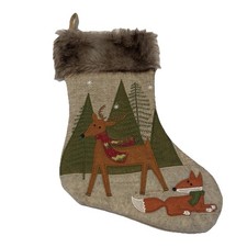 Hobby Lobby Christmas Stocking Deer Pine Trees Fox Multiple Fabric Applique picture