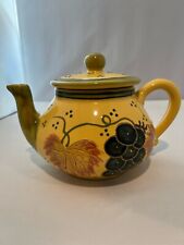 Vintage Tea Pot Ceramic by Blue Ridge Designs Yellow Brown Grapes Excellent picture