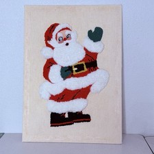 VTG 1977 Handmade Punch Needle Santa Christmas Wall Art 21x15 Tufted Yarn Burlap picture