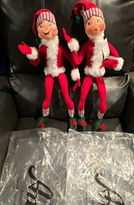 Annalee Candy Stripe Elf Christmas Fabric Figurines, 22in, Set of 2, 2005 picture