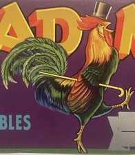Antique 1950s🤩 Head Man Crate Label Los Angeles, CA, Strutting Rooster picture