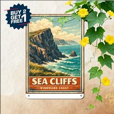 Ocean Sea Cliffs Travel Poster Scenic Coastal Horizon Artwork Metal Plaque picture