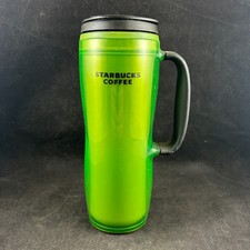 STARBUCKS 2008 16 OZ INSULATED PLASTIC COFFEE TUMBLER GREEN WITH HANDLE - RARE picture