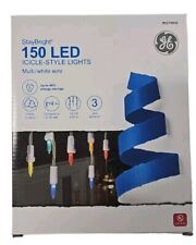 GE StayBright 150 Icicle Light String Holiday Christmas Multi LED On White Wire picture