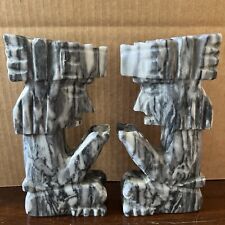 VTG Carved Marble Aztec Mayan Figurine SculptureStatues Stone King Idol Bookends picture
