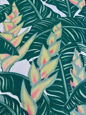 40’s Hawaiian Heliconia & Banana Leaf Hollywood Regency Barkcloth Vintage Fabric picture