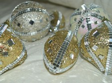 SILVER & GOLD CHRISTMAS ORNAMENTS 6 Handcrafted GLITTERY SHIMMERING Sequins  picture