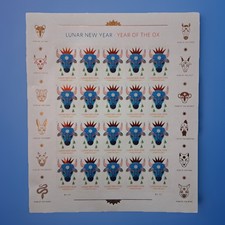 2021 USPS SHEET OF 20 FIRST CLASS LETTER STAMPS LUNAR NEW YEAR- OX 78¢ picture