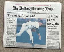 NOLAN RYAN - The Dallas Morning News COMPLETE May 2 1991 Headlines 7th NO HITTER picture