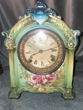 • Rare Royal Bonn Germany Ansonia LA SAVOIE Porcelain Clock Case Pink Roses picture