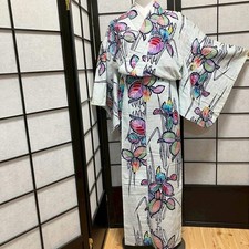 9064# Japanese Yukata Womens Vintage Fabric Cotton Robe Kimono Traditional picture