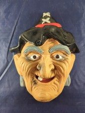 Halloween Plastic Blow Mold Hanging Witch Head Laugh Motion Sensor Works Vintage picture