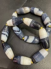 2Pcs WOW Tibetan Natural Light Blue Stripes Agate Dzi 13x30mm Beads Bracelets picture