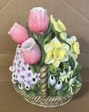 Partylite Spring Easter Pastel Bisque Basket Floral Display Tea Light Votive NOS picture