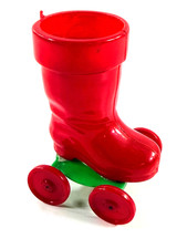 vtg 1950's Rosbro Rosen Christmas Santa Claus Boot candy container pull toy picture