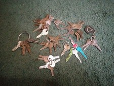 Vintage Old Keys Lot Of 9 Keychain Sets Mostly Brass Some Unique Rare Designs  picture