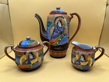 Vintage Japanese SATSUMA MORIAGE Immortals Tea Set Gilding VG+++ picture