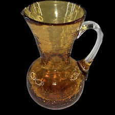 Vintage Art Glass Pitcher Crackle Glass Amber Gold 3.75”T 2.75”W picture