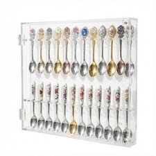 Clear Tea Spoon Display Case Rack - Lockable Wall Cabinet for 24 Spoons picture