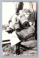Antique Mexico Postcard Canastero Basket Seller RPPC picture
