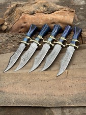 5 BEAUTIFUL CUSTOM HAND MADE DAMASCUS STEEL HUNTING BOWIE KNIVES BLUE CAMEL BONE picture