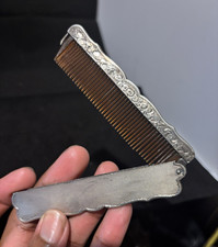 Antique German real Silver Folding Pocket Comb with Engraved Floral Details picture