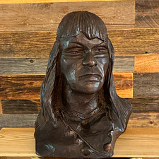 Vintage 10.5” Hand Carved Native American Chief Bust Wood Sculpture Rare Unique picture