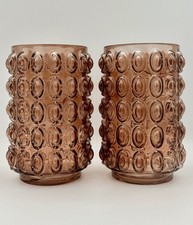 Two Old Vintage Amber Bubble Glass Vase picture