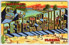 GREETINGS FROM ST PETERSBURG FLORIDA 1968 VINTAGE LARGE LETTER LINEN POSTCARD picture