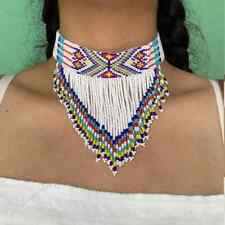NATIVE BEADED TURQUOISE BLUE HANDCRAFTED CHOKER NECKLACE HOOK EARRINGS SET RJ/14 picture